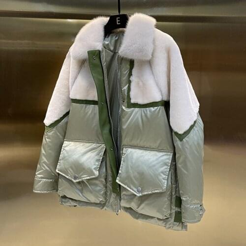 Womens Down Jacket 2021 With Natural Sheared Sheep Fur And Real Mink Fur Collar Wool Thick Warm Loose Plus Size Female Clothing