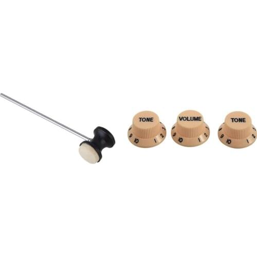 1 Set Cream Dark Blue Font Volume Tone Guitar Control Knobs & 1 Pcs Shaft Black Drum Pedal Bass Drum Beater