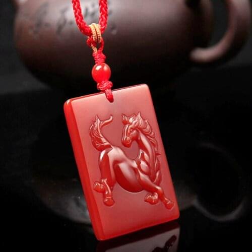 100% Nature Red Chalcedony Hand-Carven Horse Zodiac Amulet Lucky Pendant Necklace*Free Gift Box