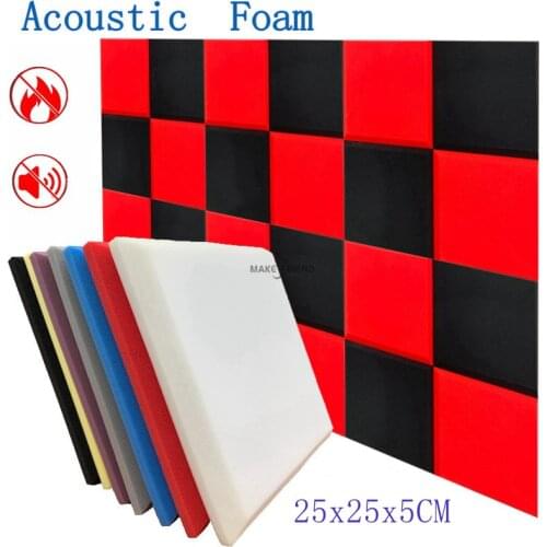 25X25X5cm 8/12/24Pcs Studio Acoustic Soundproof Foam Sound Absorption High density Flame Retardant Flat Panel Tile Wedge Sponge