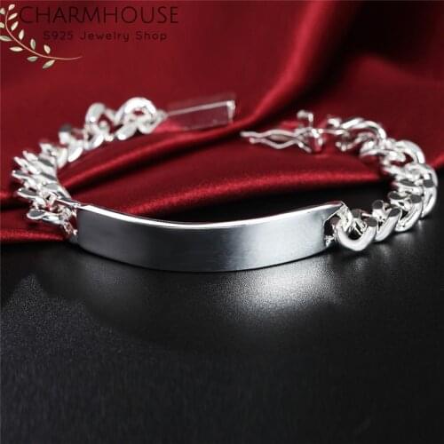 Pure 925 Silver Bracelets for Men 10mm ID Link Chain Bangle Bracelet Wristband Pulseira Femme Wedding Bridal Fashion Jewelry