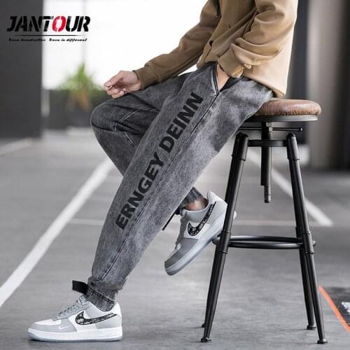 Jantour Men Clothing Harem Pants 2021 New Fashion Letter Print Mens Jeans Streetwear Harajuku Pants Denim Trousers Male 8 Model