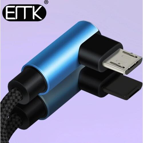 EMK Nylon Micro USB Cable 90 Degree 2A Fast Charging Data Cable Phone Charger Cord for Xiaomi Redmi Note 5 Huawei HTC 30cm 1.2m