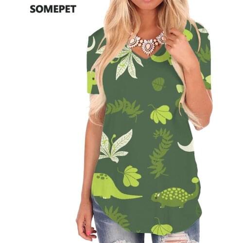 SOMEPET Dinosaur T-shirt women Animal T-shirts 3d Green V-neck Tshirt Harajuku Shirt Print Womens Clothing Punk Rock Printed New