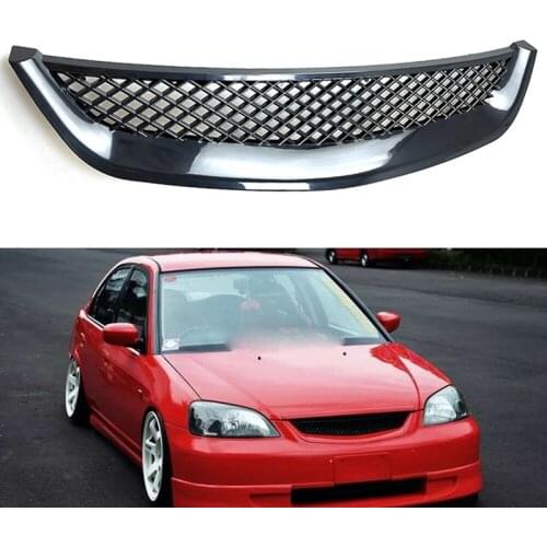 Glossy Black Front Engine Hood Mesh Grille Bumper Racing Grill for Honda Civic JDM Type R 2001-2003 2DR/4DR EM/ES