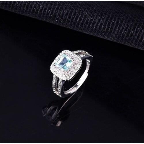 Fine Jewelry Double Deck Square Finger Rings Inlay Sky Blue Zircon Fashion Charm Wedding Ring For Women Statement Gifts