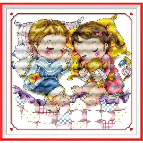 Joy sunday cartoon style Lovely sleeping positions christmas cross stitch patterns stamped embroidery for children