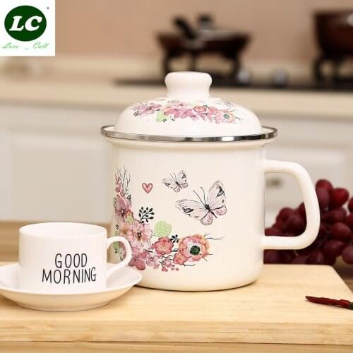 Mug Ceramic 2500ml Mug Cute Morning Coffee Cup Tea with Cover Handgrip Drinkware Enamel