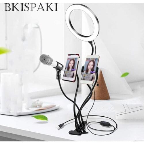 Live Broadcast Selfie Ring Light with Flexible Phone Tablet Bracket Clip Long Arm Desktop Photography Tiktok Dimmable LED Lights