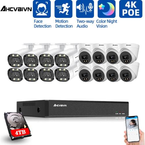 CCTV Camera Security System Kit 16ch POE 8MP NVR 4K indoor Outdoor HD Color Night Vision Video Surveillance IP Camera System Set