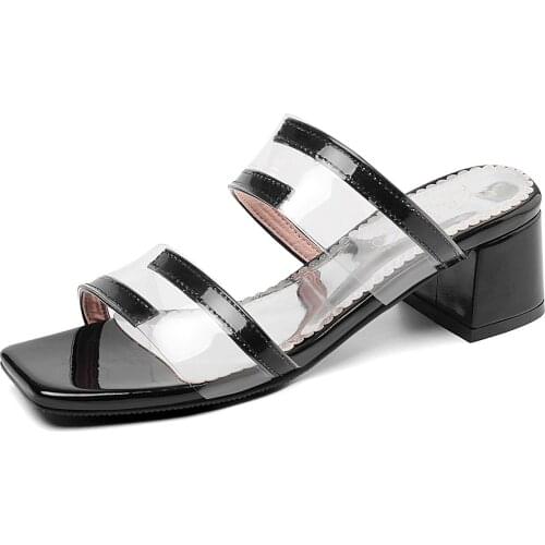 2019 summer new style with thick with square head size code 32-43 transparent wear sandals and slippers
