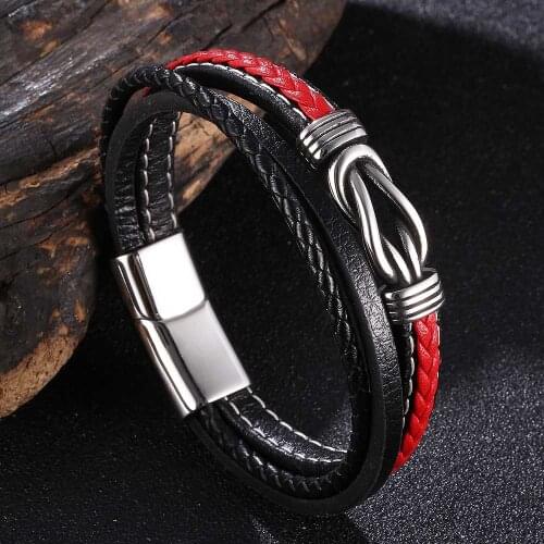 Multi-layer Splicing Combination Accessories Luxury Mens Stainless Steel Leather Bracelet Classic Surprise Gift 2021
