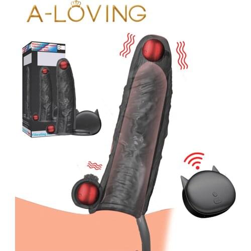 Men Reusable Dick Condom Vibrator Adult Sex Toys Enlargement Penis Vibrating Condoms Penis Sleeve Sex Toys for Couples