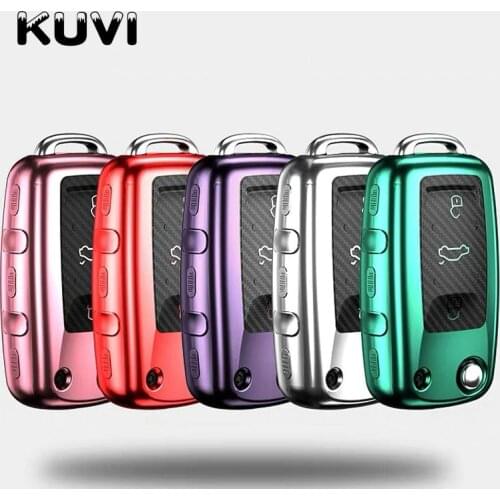 Carbon grain Soft TPU Car Key Case For Volkswagen For VW Passat Golf Jetta Bora Polo Sagitar Tiguan For Skoda Octavia A5 Fabia