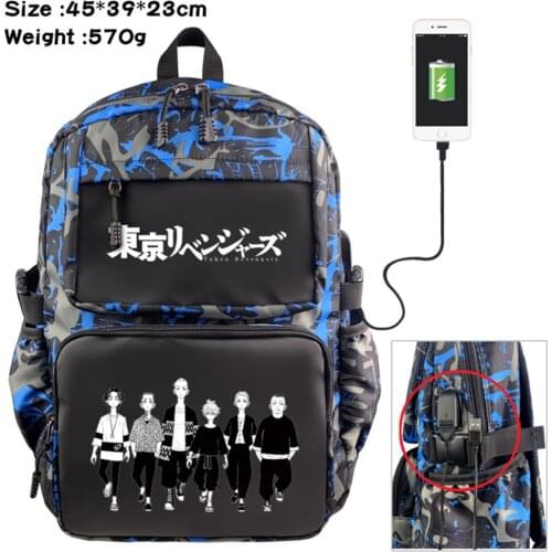 Anime Tokyo Revengers Nylon Backpack Casual USB Schoolbag Travel Cartoon Student Teenger Knapsack Laptop Bag Zipper Bookbag