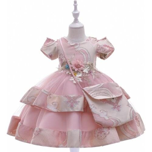 New Embroidered Spring Summer Flower Princess Dress Multi-Layer Tutu Dress With Diagonal Bag Dress Girl Cute Costume Mesh Dress