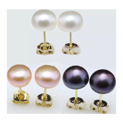 New Arrival Favorite Pearl Jewelry Store Women Earrings AAA Genuine Natural White Pink Black Button Pearl Gold Color Silver Stud
