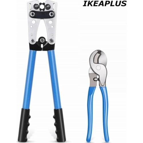 HX-50B Cable Lug Crimping Tool Plier for Heavy Duty Wire Lug Battery Terminal AWG 8-1/0 with 60pcs Copper Lugs With Cable Cutter