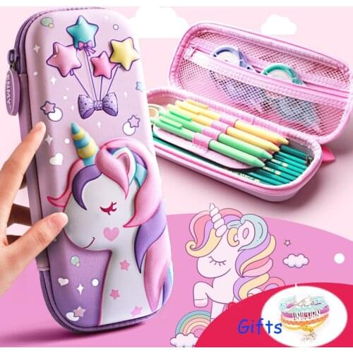 Unicorn Pencil Cases for Girl Kids Cute Cartoon 3D Pen Box Stationery Organizer School Supplies Ruler Erasers Storage Gifts