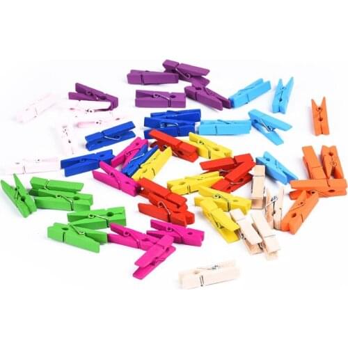 50pc Bamboo Natural Mini Wooden Clips Colorful For Photo Clips Craft Pegs