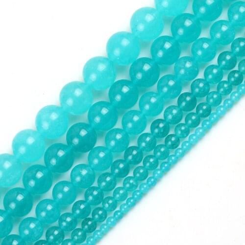 Natural Angelite Stone Blue Beads Smooth Round Loose Spacer Bead For Making Jewelry DIY Bracelet 15'Strand 4/6/8/10/12mm