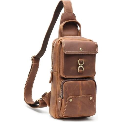 Vintage Cow Leather Men Outdoor Casual Crossbody Bag Chest Pack