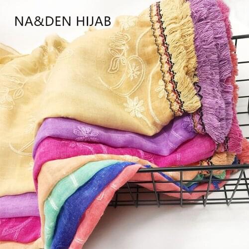 Women scarf hijab solid embroider glitter hot diamond tassels viscose turban Muslim New design fashion bandana wraps 10pcs/lot