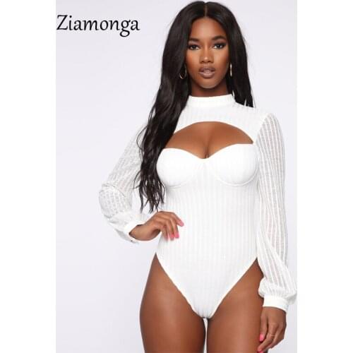 Ziamonga Black White Striped Basic Skinny Shirt Long Sleeve Sexy Bodysuit Women Bodycon Romper Femme Autumn Jumpsuit Body Suit