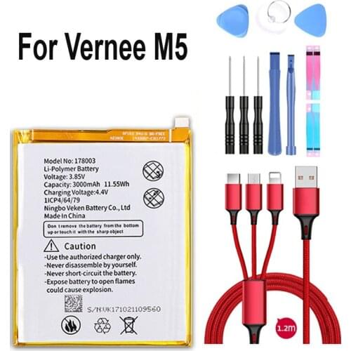 100% new 178003 3000mAh Battery for Vernee M5 Batteries+USB cable+toolkit