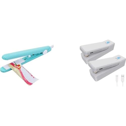 1X Household Heat Sealer Bags Machine US Plug Blue & 2 Pack Rechargeable Mini Bag Sealer, Handheld Heat Sealer