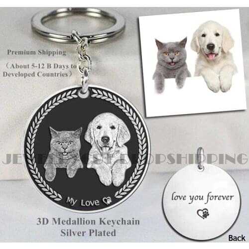 Customize Coin Shap Medallion Keychain,Gift for pets dog cat,Engraved pets Picture Key Chain,Personalized Photo keyring,memory