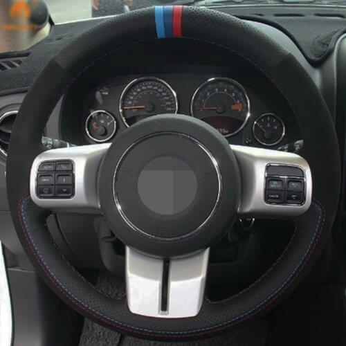 Car Steering Wheel Cover DIY Non-slip Black Genuine Leather For Jeep Grand Cherokee 11-13 Wrangler 2011-2016 Compass 2011-2016