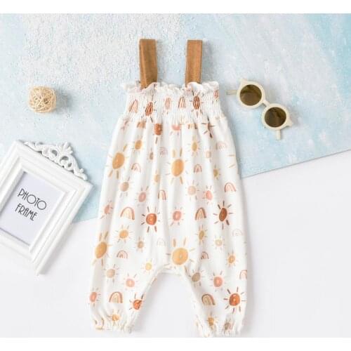 Summer Baby Girls Jumpsuit Sun Rainbow Print Sleeveless Off Shoulder Romper Playsuits Trousers for Girls