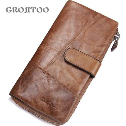 GROJITOO 2020 New long genuine leather mens wallet stitching multi-functional hand bag card holder male wallet