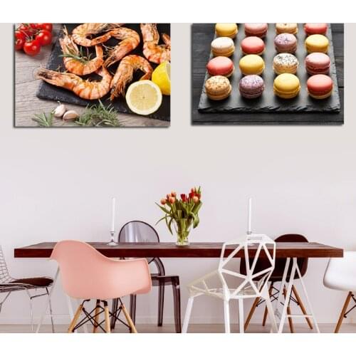 Canvas Painting Seafood Shrimp Macarons Food Posters and Prints Cuadros Wall Art for Kitchen Room Pictures Frameless