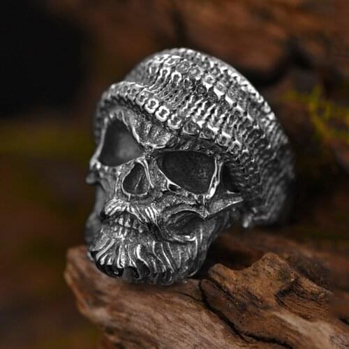 Vintage Big Beard Hat Skull Ring for Men Cool 316L Stainless Steel Punk Biker Rings Fashion Gothic Hip Hop Jewelry Dropshipping