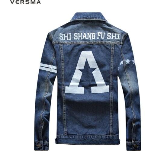 VERSMA Fashion Pattern Male Denim Jacket Harujuku Mens Cargo Shirts American Denim Shirt Girls Denim Jacket for Women Men Blouse