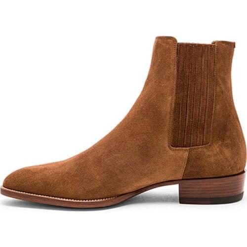 New High Quality Brand Pointed Toe Men Shoes Chelsea Boots Genuine Leather Handmade Ankle Boots Business Office Banquet Fashion