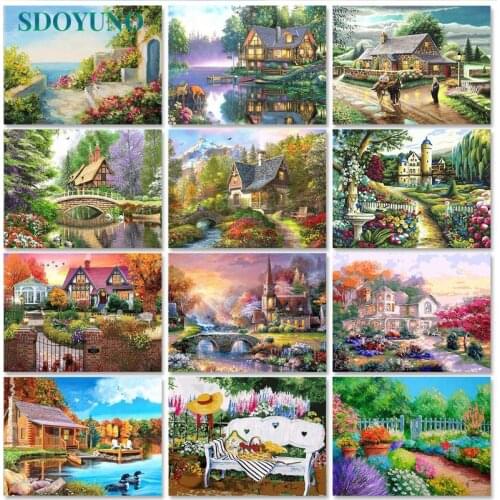 SDOYUNO Oil Paint By Numbers Kits Landscape DIY Painting By Numbers On Canvas Frameless 60x75cm Home Decor Scenery Wall Art