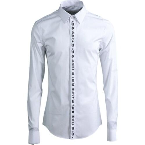 New Simple Men Shirt Luxury Geometric Pattern Embroidery Mens Dress Shirt Fashion Trend Mens Shirts Casual Slim Camisa Masculina