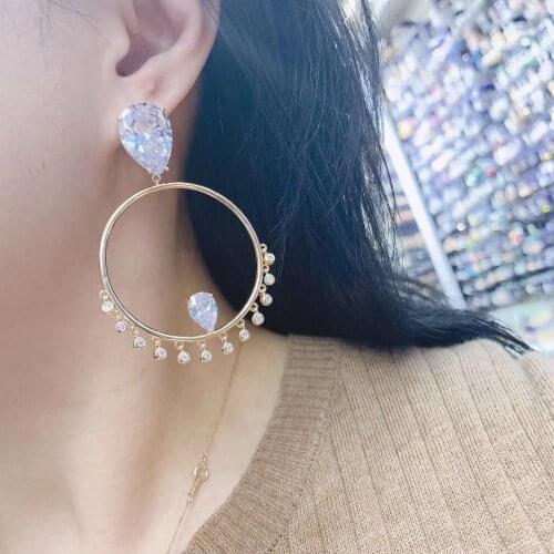 New trendy Circle Water DROP Earrings For Women Wedding Cubic Zircon Dubai Gold Jewelry aretes de mujer modernos 2020 E9351