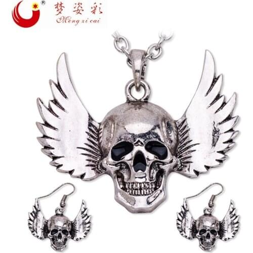 New Skeleton Design Pop Punk Style Statement Accessories For Men Women Wings Skull Necklace Earrings JewelryHalloween Gifts