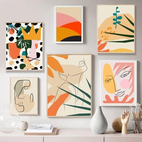 Nordic poster abstract fashion retro girl geometric wall art oil painting and printing living room home decoration wall drawing