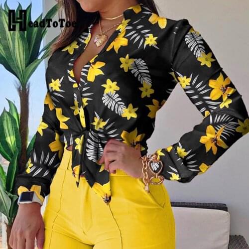 Floral Print Tie Front Casual Shirt Tops ( Tops Only)