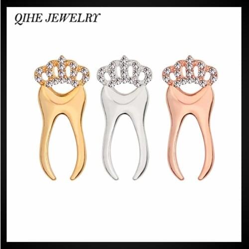 QIHE JEWELRY Tooth pin Crystal Dentist Jewelry Badges Brooches Lapel pin Gift for Doctor Nurse Medical school