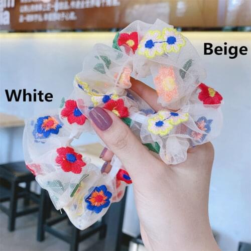 20PCS/LOT Modish Girls Cute Lace Floral Hair Ropes Embroidery Scrunchie Hair Elastic Bands Women Hair Accessories