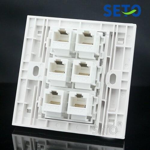 SeTo 86 Type Six Ports RJ45 Cat5e Network Lan Direct Connection Outlet Wall Plate Socket Keystone Faceplate