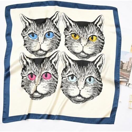 Summer decoration woman fashion scarves Korean cat pattern printing 70cmx70cm small square scarf Fresh headscarf hot gift