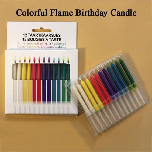 IN STOCK! 12PCs Colorful Flame Birthday Candle Creative Happy Birthday Candle Party Festival Colorful Flames Candle wax