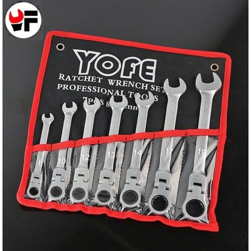 YOFE 7pcs/Set Key Wrench Flexible Head Ratchet Wrench Tool Kit For Car Wrench Spanner A Set of Keys Tools Wrench For Car Repair